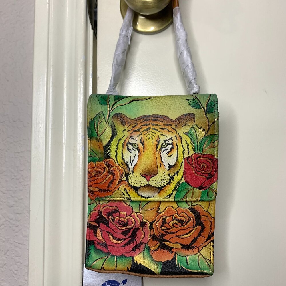 Anuschka Hand-Painted Tiger Crossbody Organizer